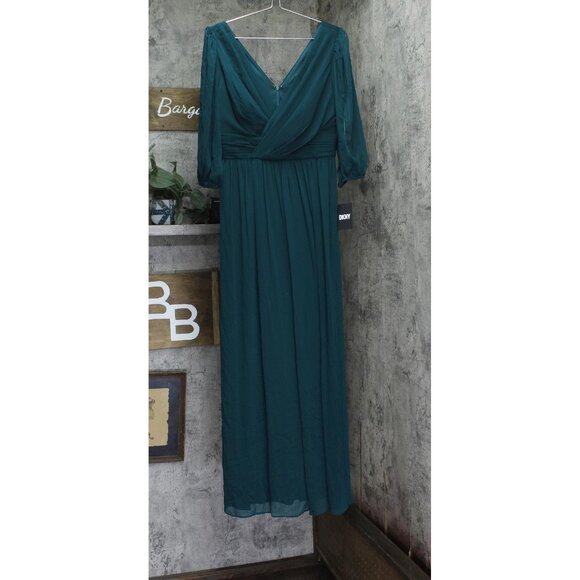 Dkny Dresses & Skirts - DKNY Chiffon Balloon-Sleeve Faux Wrap Side Slit Maxi Dress Forest Green 8